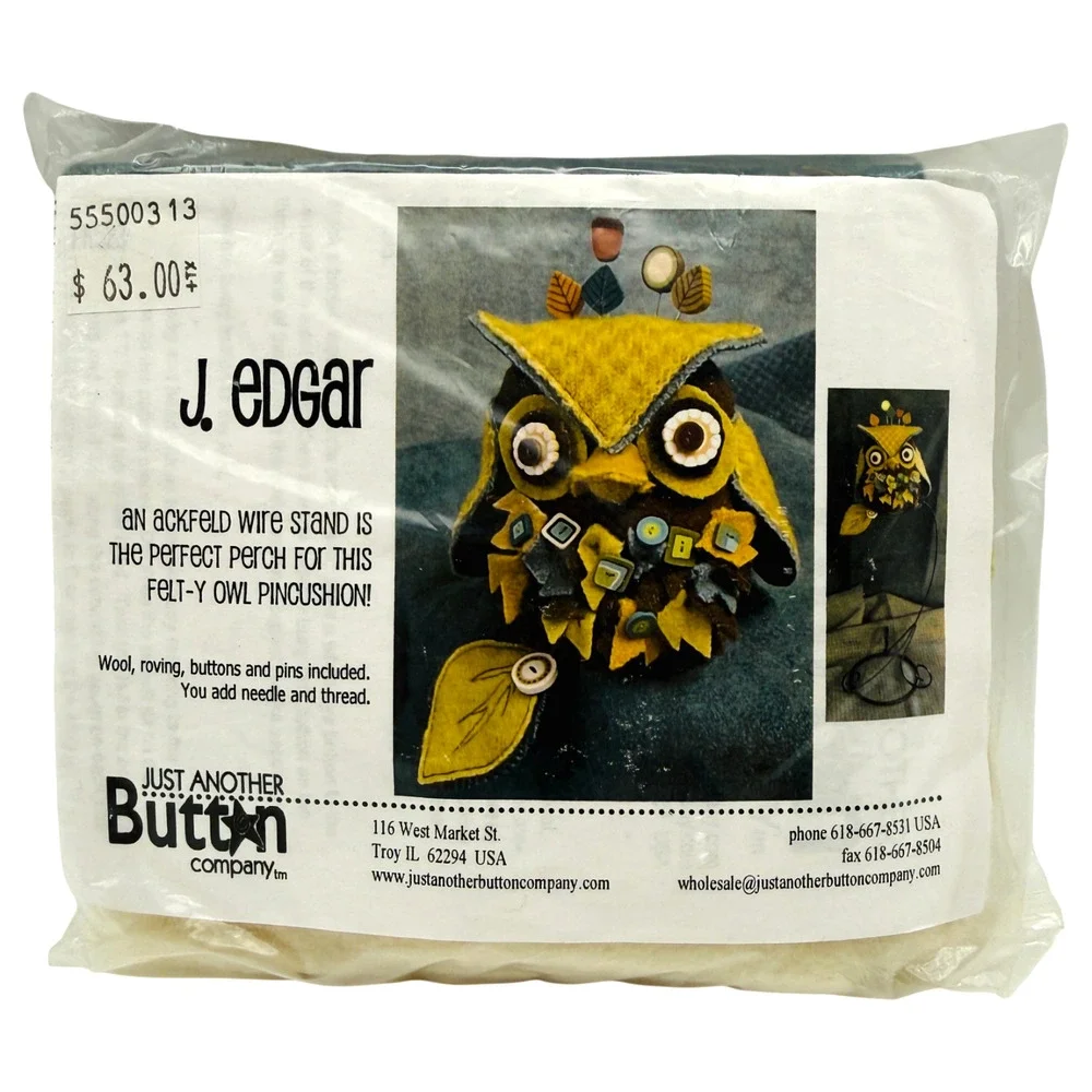 Just Another Button Company Pincushion Kit J. Edgar Owl JABC Folk Whimsy NIP New
